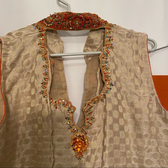 Orange Salwar Kameez Indian 3-Piece Set – Punjab/Pakistan Style - Picture 9 of 10